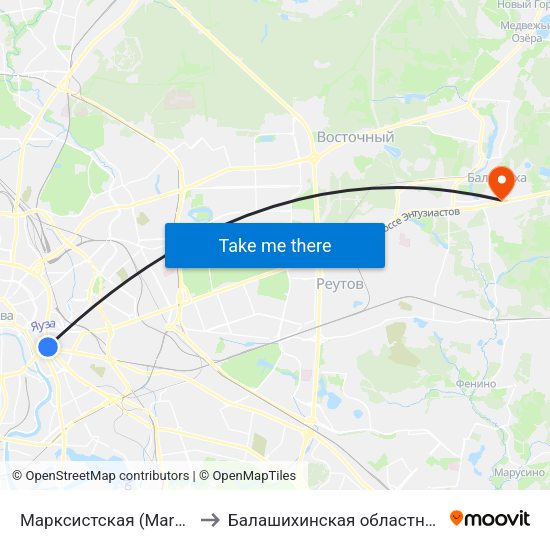 Марксистская (Marksistskaya) to Балашихинская областная больница map