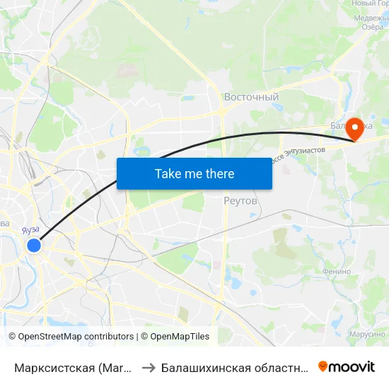 Марксистская (Marksistskaya) to Балашихинская областная больница map
