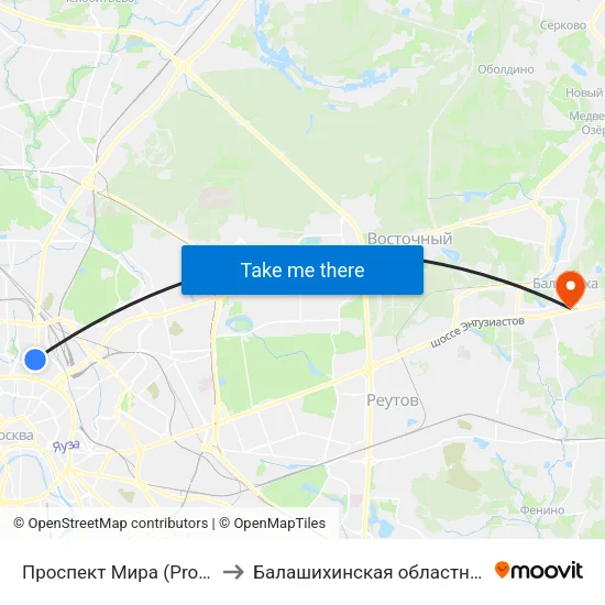Проспект Мира (Prospekt Mira) to Балашихинская областная больница map