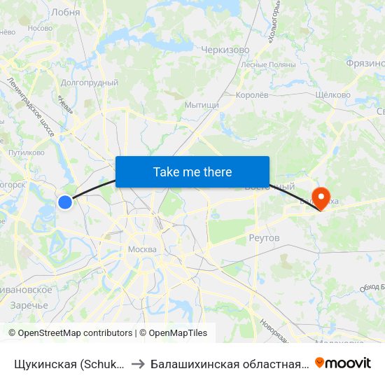 Щукинская (Schukinskaya) to Балашихинская областная больница map