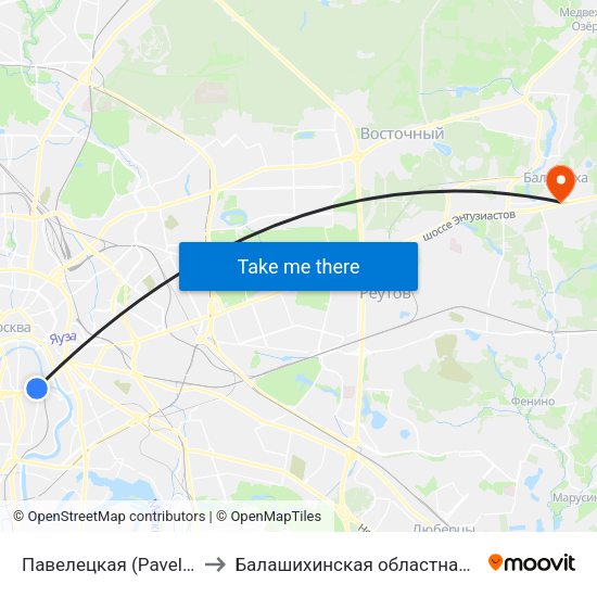 Павелецкая (Paveletskaya) to Балашихинская областная больница map