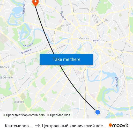 Кантемировская (Kantemirovskaya) to Центральный клинический военный госпиталь ФСБ РФ (Хирургический корпус) map