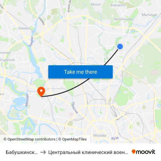 Бабушкинская (Babushkinskaya) to Центральный клинический военный госпиталь ФСБ РФ (Хирургический корпус) map