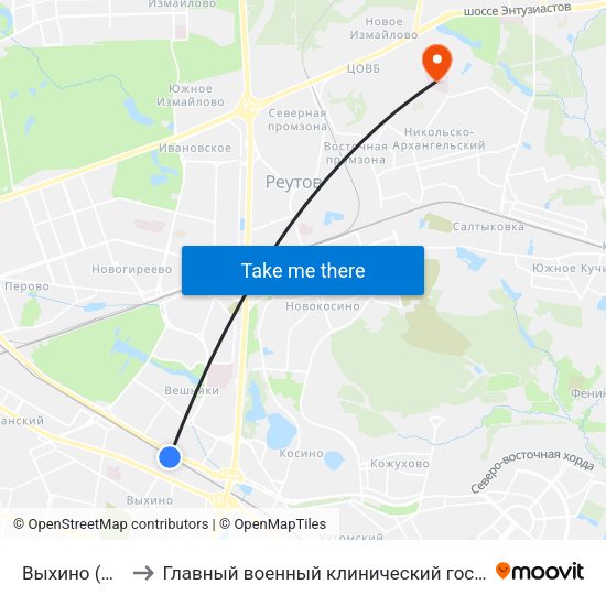 Выхино (Vykhino) to Главный военный клинический госпиталь Росгвардии map