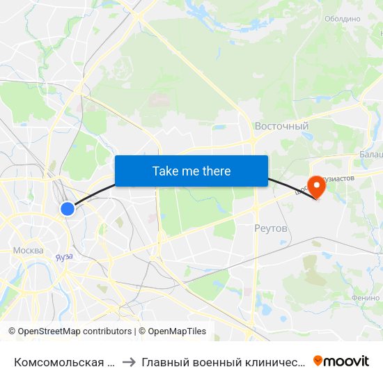 Комсомольская (Komsomolskaya) to Главный военный клинический госпиталь Росгвардии map