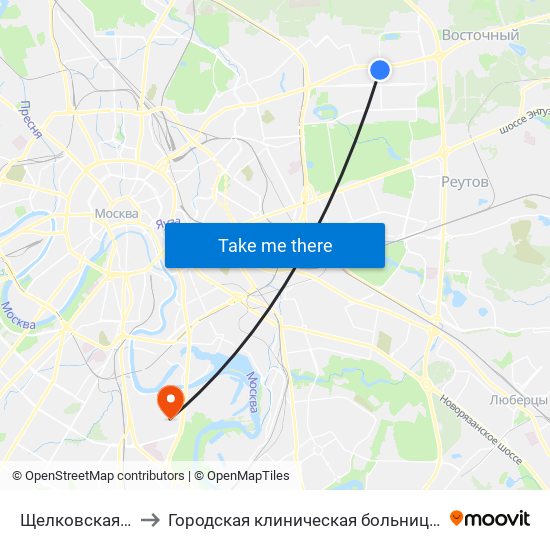 Щелковская (Schelkovskaya) to Городская клиническая больница имени С. С. Юдина. Территория М1 map