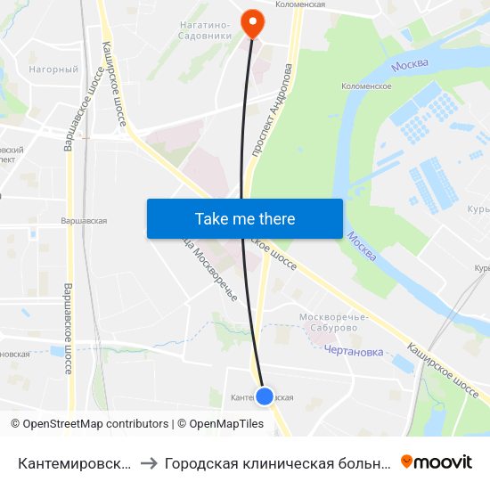 Кантемировская (Kantemirovskaya) to Городская клиническая больница имени С. С. Юдина. Территория М1 map
