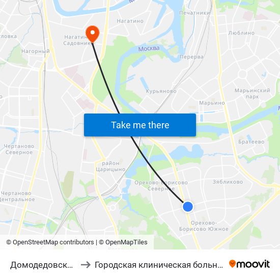 Домодедовская (Domodedovskaya) to Городская клиническая больница имени С. С. Юдина. Территория М1 map