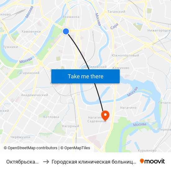 Октябрьская (Oktyabrskaya) to Городская клиническая больница имени С. С. Юдина. Территория М1 map