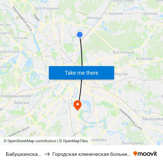 Бабушкинская (Babushkinskaya) to Городская клиническая больница имени С. С. Юдина. Территория М1 map