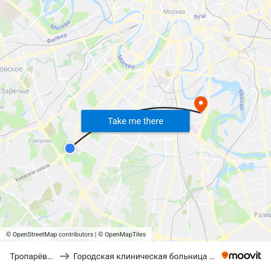 Тропарёво (Troparevo) to Городская клиническая больница имени С. С. Юдина. Территория М1 map