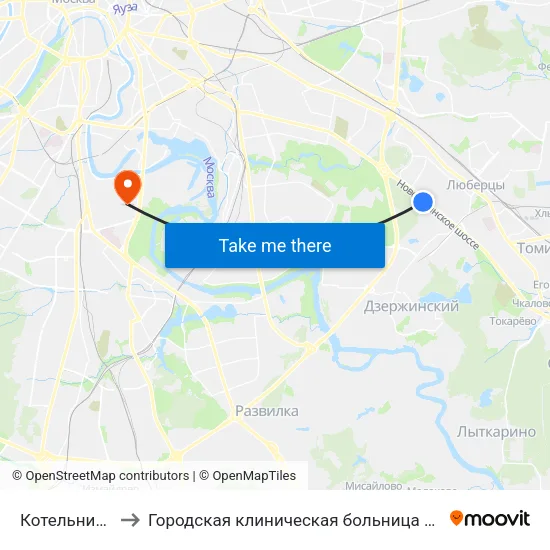 Котельники (Kotelniki) to Городская клиническая больница имени С. С. Юдина. Территория М1 map