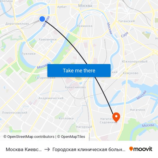 Москва Киевская (Kievsky Station) to Городская клиническая больница имени С. С. Юдина. Территория М1 map
