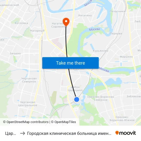 Царицыно to Городская клиническая больница имени С. С. Юдина. Территория М1 map