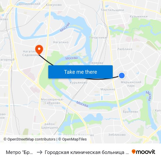 Метро "Братиславская" to Городская клиническая больница имени С. С. Юдина. Территория М1 map