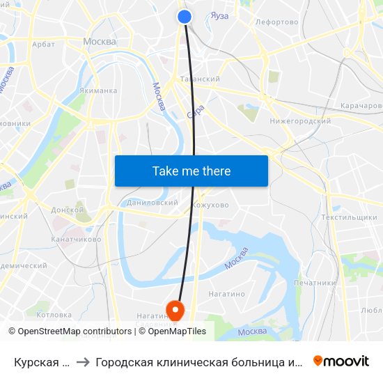 Курская (Kurskaya) to Городская клиническая больница имени С. С. Юдина. Территория М1 map