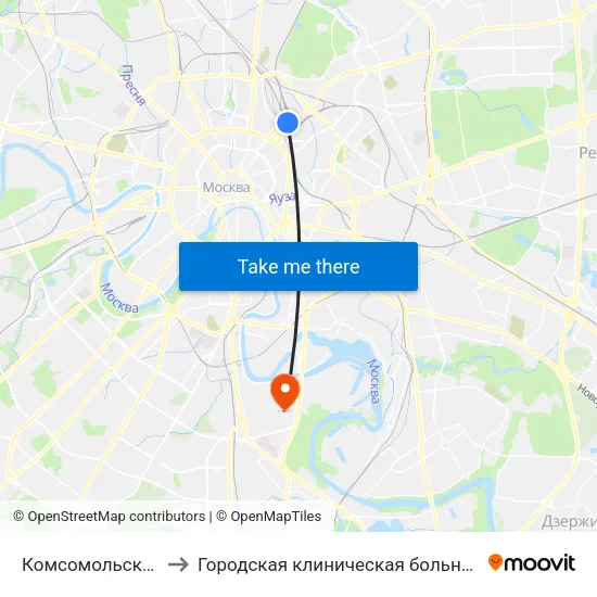 Комсомольская (Komsomolskaya) to Городская клиническая больница имени С. С. Юдина. Территория М1 map