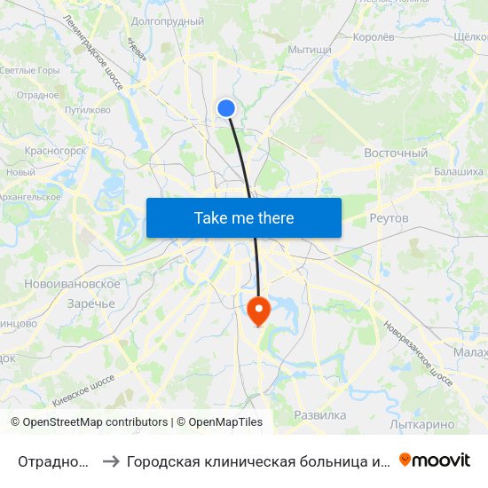 Отрадное (Otradnoe) to Городская клиническая больница имени С. С. Юдина. Территория М1 map
