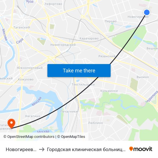 Новогиреево (Novogireevo) to Городская клиническая больница имени С. С. Юдина. Территория М1 map