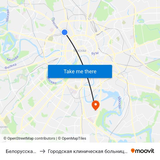 Белорусская (Belorusskaya) to Городская клиническая больница имени С. С. Юдина. Территория М1 map