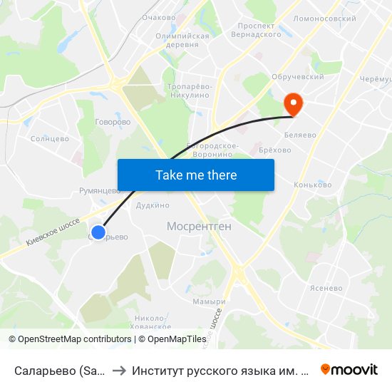 Саларьево (Salaryevo) to Институт русского языка им. А. С. Пушкина map