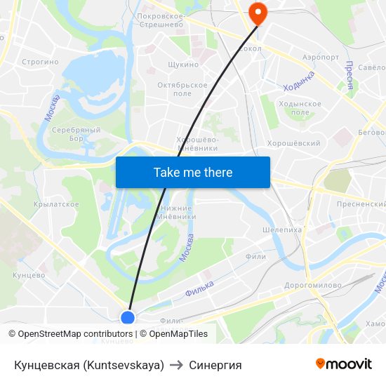 Кунцевская (Kuntsevskaya) to Синергия map