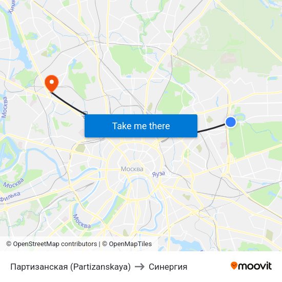 Партизанская (Partizanskaya) to Синергия map