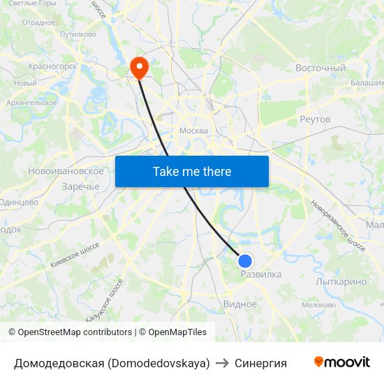 Домодедовская (Domodedovskaya) to Синергия map