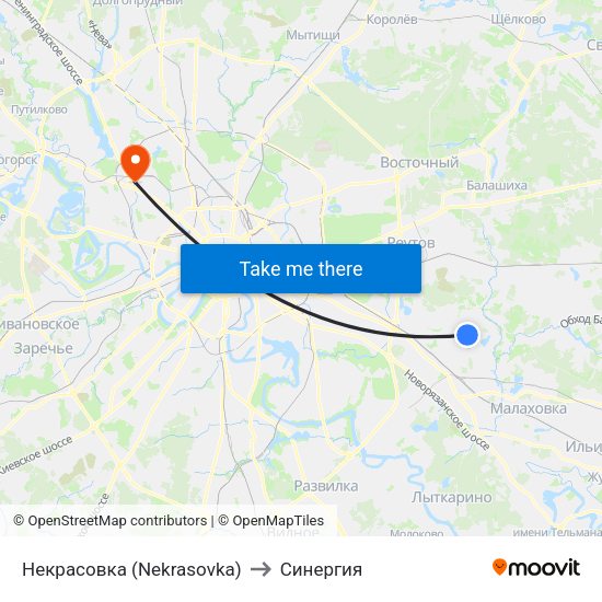 Некрасовка (Nekrasovka) to Синергия map