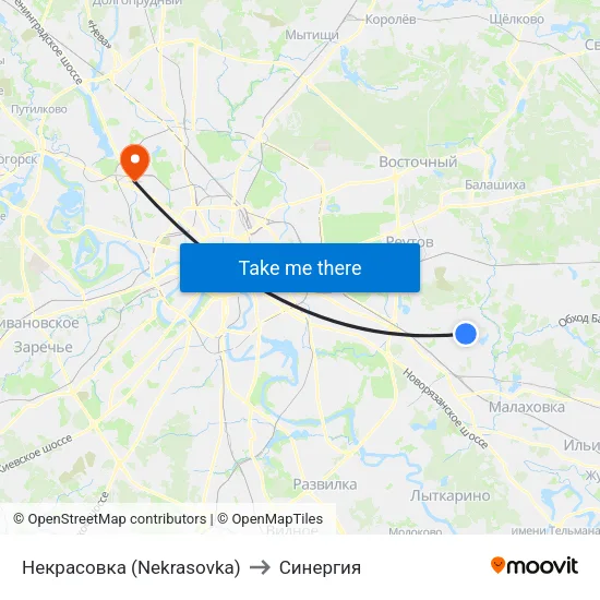 Некрасовка (Nekrasovka) to Синергия map