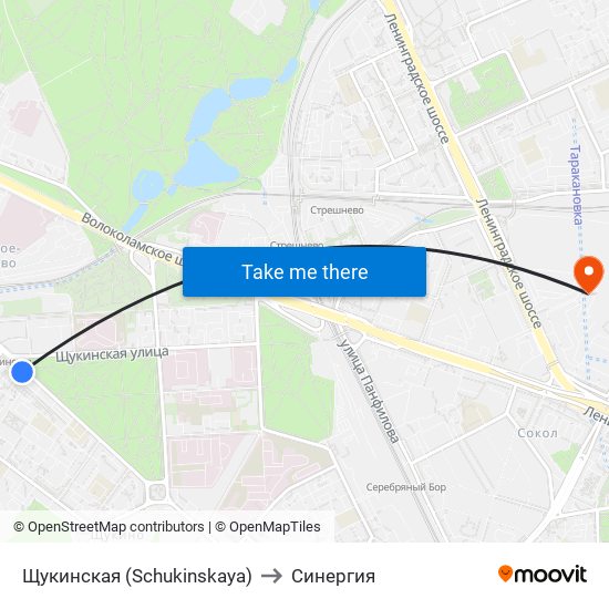 Щукинская (Schukinskaya) to Синергия map