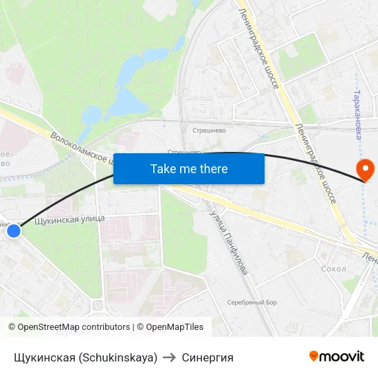 Щукинская (Schukinskaya) to Синергия map