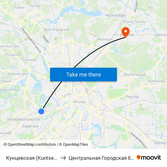 Кунцевская (Kuntsevskaya) to Центральная Городская больница map