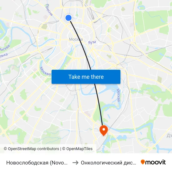 Новослободская (Novoslobodskaya) to Онкологический диспансер № 4 map