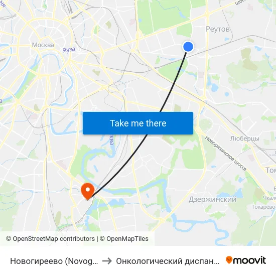 Новогиреево (Novogireevo) to Онкологический диспансер № 4 map
