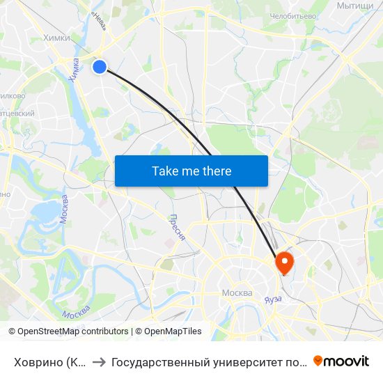 Ховрино (Khovrino) to Государственный университет по землеустройству map