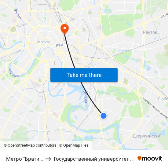 Метро "Братиславская" to Государственный университет по землеустройству map