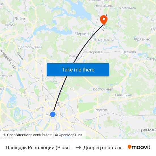 Площадь Революции (Ploschad Revolyutsii) to Дворец спорта «Пушкино» map