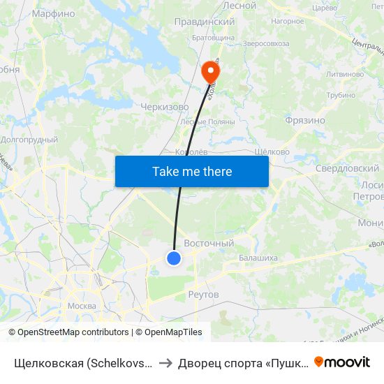 Щелковская (Schelkovskaya) to Дворец спорта «Пушкино» map