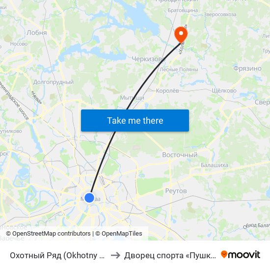 Охотный Ряд (Okhotny Ryad) to Дворец спорта «Пушкино» map
