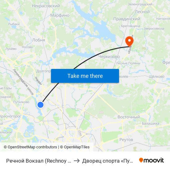 Речной Вокзал (Rechnoy Vokzal) to Дворец спорта «Пушкино» map