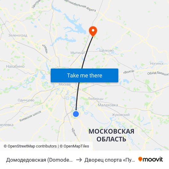 Домодедовская (Domodedovskaya) to Дворец спорта «Пушкино» map