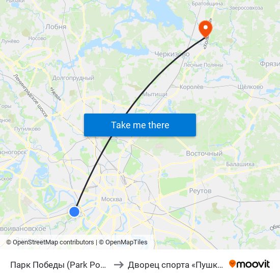Парк Победы (Park Pobedy) to Дворец спорта «Пушкино» map