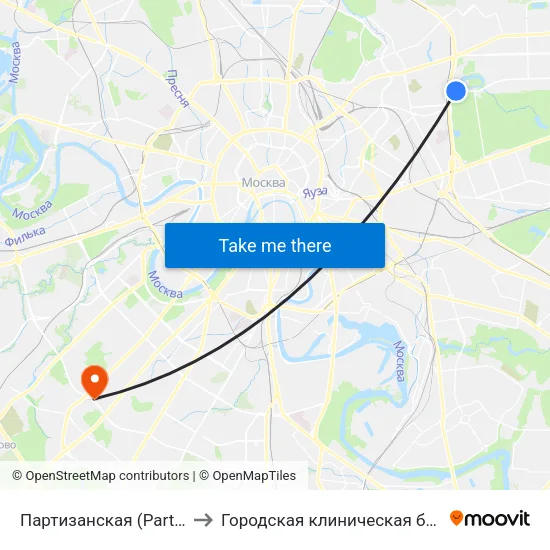 Партизанская (Partizanskaya) to Городская клиническая больница №31 map
