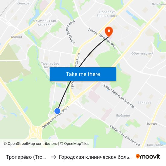 Тропарёво (Troparevo) to Городская клиническая больница №31 map