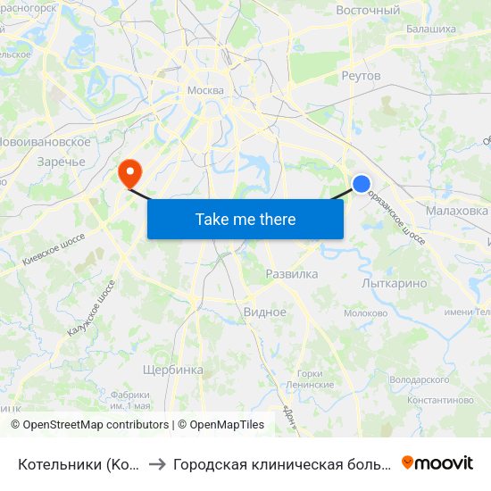 Котельники (Kotelniki) to Городская клиническая больница №31 map