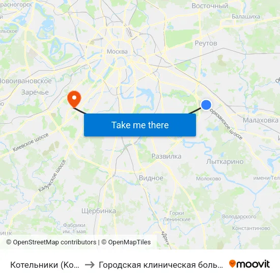 Котельники (Kotelniki) to Городская клиническая больница №31 map