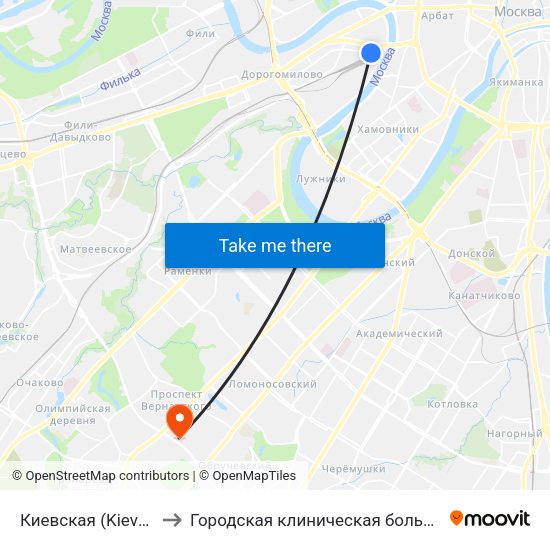 Киевская (Kievskaya) to Городская клиническая больница №31 map