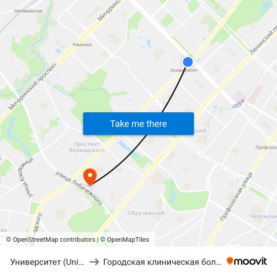 Университет (Universitet) to Городская клиническая больница №31 map