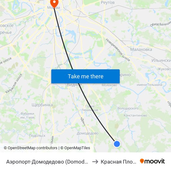 Аэропорт-Домодедово (Domodedovo Airport, Aeropuerto Domodedovo) to Красная Площадь (Red Square) map